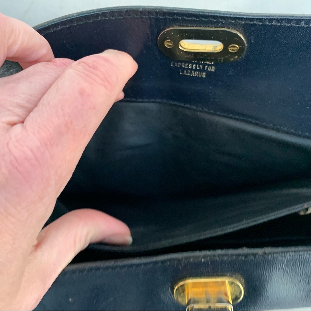 Vintage Made In Italy Dark Blue Leather Handbag bag purse Lazarus Exclusive - Picture 17 of 17